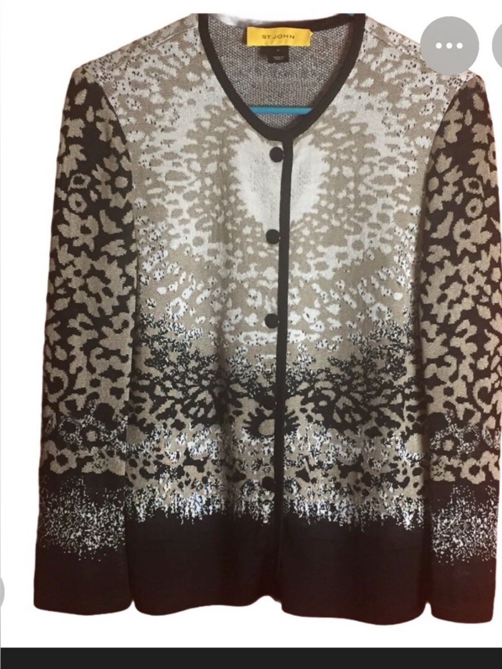 St. John Leopard Neutral Snap front Knit Cardigan large